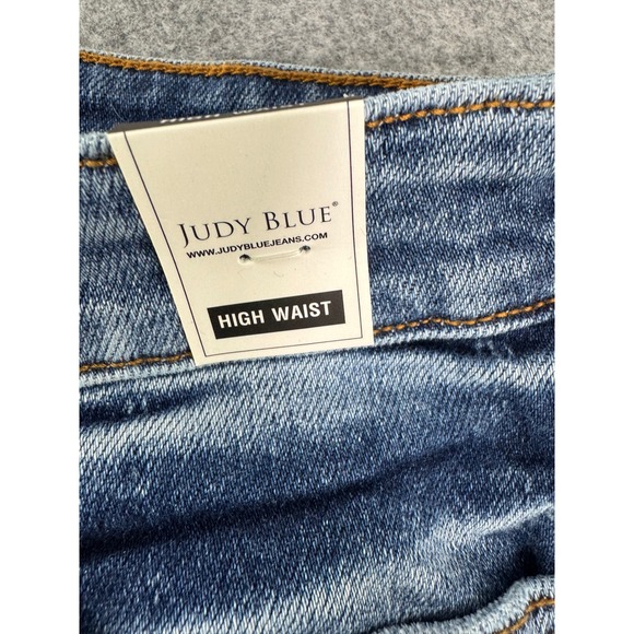 Judy Blue High Waist Denim Shorts Raw Hem Distressed Medium Wash Size M - Picture 4 of 11